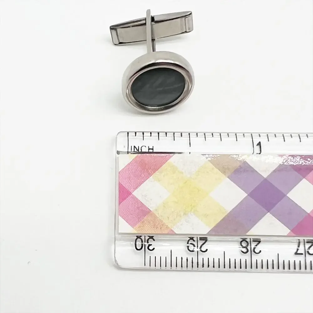 Lot of 2 Vintage Pairs of Glass Cuff Links Silver Tone Blue And Red/Brown